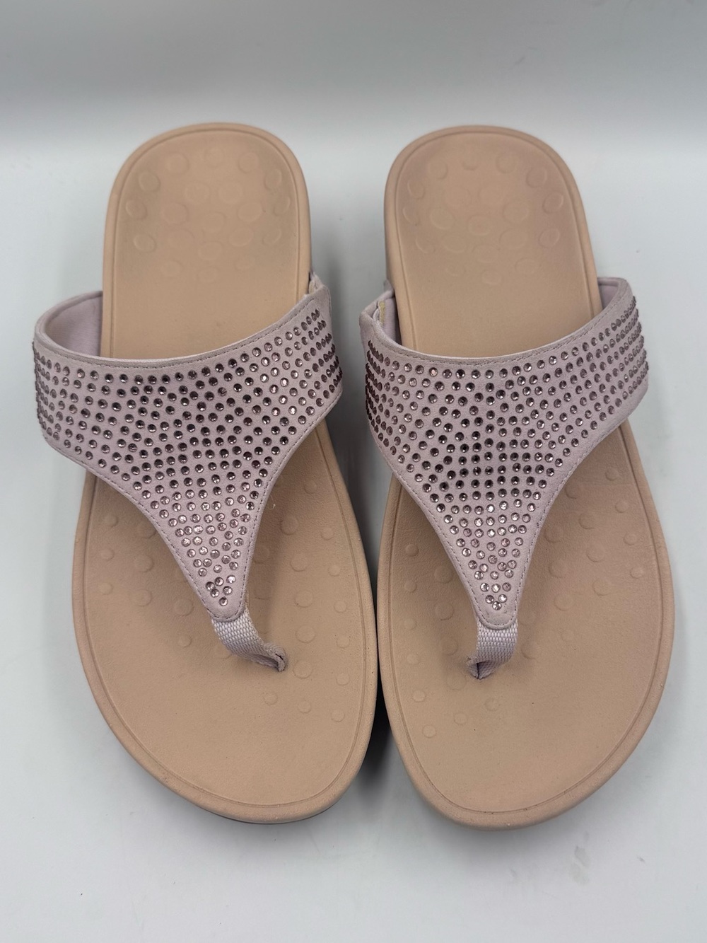 Vionic Naples Rhinestone Suede Wedge Sandals Lavender Orthotic Thong TVW5208 8